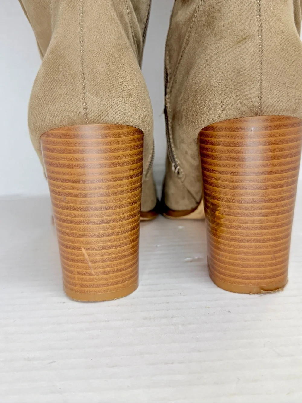 Boho Style Women's Over-the-Knee Fold-Top Suede Boots in Beige Size 8